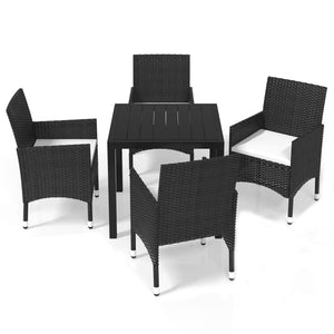 vidaXL 5-Piece Garden Dining Set with Cushions Poly Rattan Black