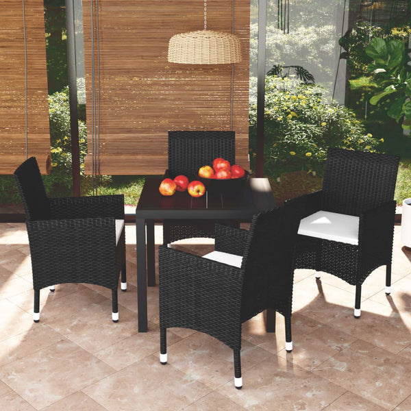 vidaXL 5-Piece Garden Dining Set with Cushions Poly Rattan Black