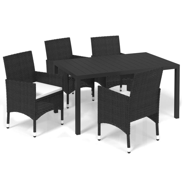 vidaXL 5-Piece Garden Dining Set with Cushions Poly Rattan Black
