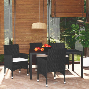 vidaXL 5-Piece Garden Dining Set with Cushions Poly Rattan Black