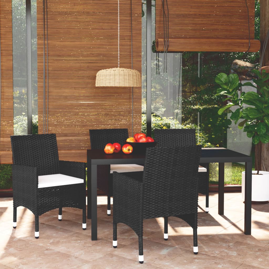 vidaXL 5-Piece Garden Dining Set with Cushions Poly Rattan Black
