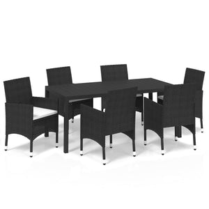 vidaXL 7-Piece Garden Dining Set with Cushions Poly Rattan Black