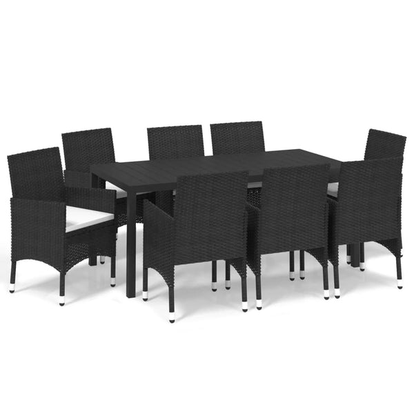 vidaXL 9-piece Garden Dining Set with Cushions Poly Rattan Black