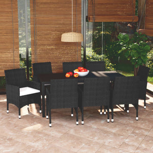 vidaXL 9-piece Garden Dining Set with Cushions Poly Rattan Black