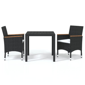 vidaXL 3-Piece Garden Dining Set with Cushions Poly Rattan Black