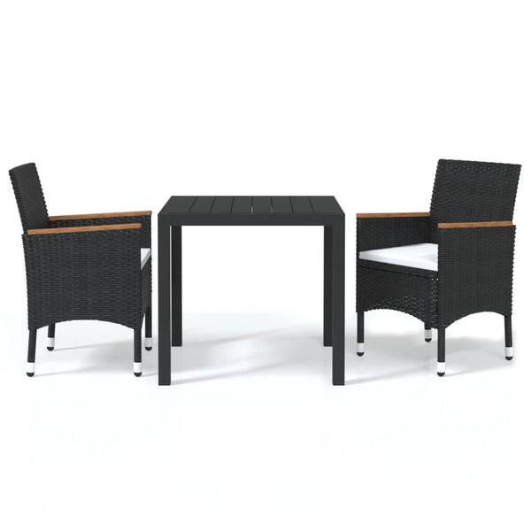 vidaXL 3-Piece Garden Dining Set with Cushions Poly Rattan Black