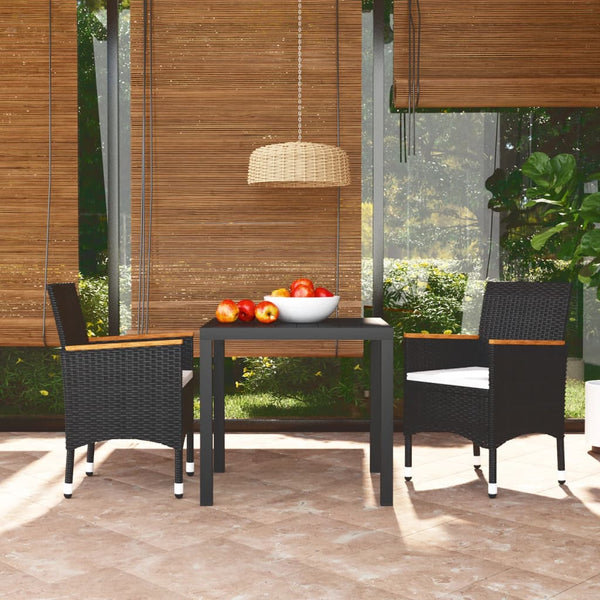 vidaXL 3-Piece Garden Dining Set with Cushions Poly Rattan Black