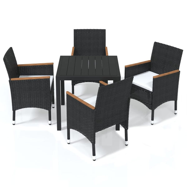 vidaXL 5-Piece Garden Dining Set with Cushions Poly Rattan Black