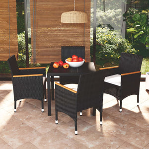 vidaXL 5-Piece Garden Dining Set with Cushions Poly Rattan Black