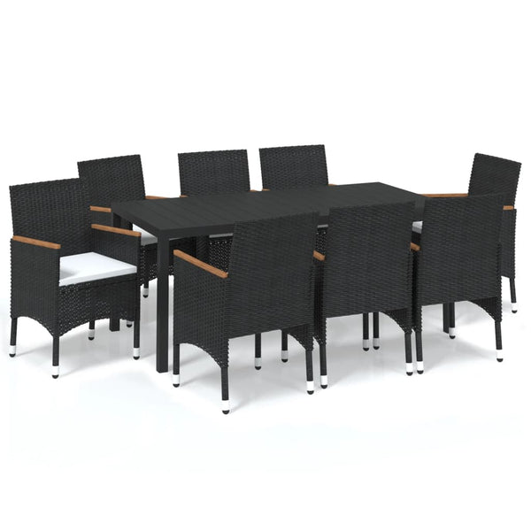 vidaXL 9-piece Garden Dining Set with Cushions Poly Rattan Black