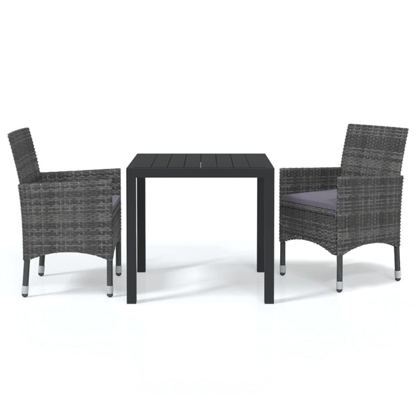 vidaXL 3-Piece Garden Dining Set with Cushions Poly Rattan Grey