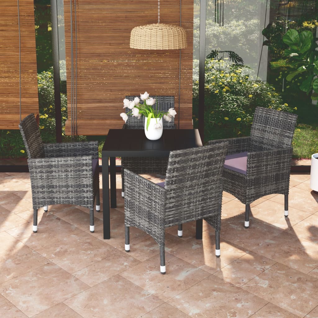 vidaXL 5-Piece Garden Dining Set with Cushions Poly Rattan Grey