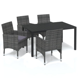 vidaXL 5-Piece Garden Dining Set with Cushions Poly Rattan Grey