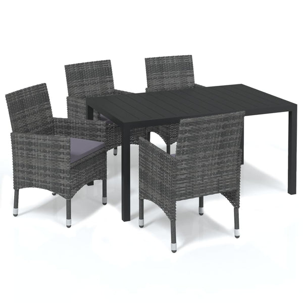 vidaXL 5-Piece Garden Dining Set with Cushions Poly Rattan Grey