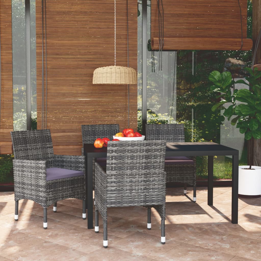 vidaXL 5-Piece Garden Dining Set with Cushions Poly Rattan Grey