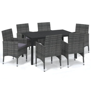 vidaXL 7-piece Garden Dining Set with Cushions Poly Rattan Grey