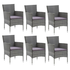 vidaXL 7-piece Garden Dining Set with Cushions Poly Rattan Grey
