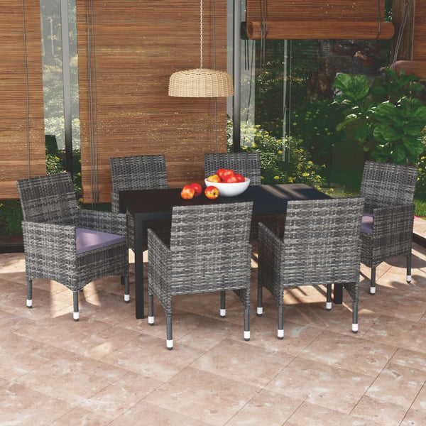 vidaXL 7-piece Garden Dining Set with Cushions Poly Rattan Grey