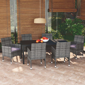 vidaXL 7-piece Garden Dining Set with Cushions Poly Rattan Grey