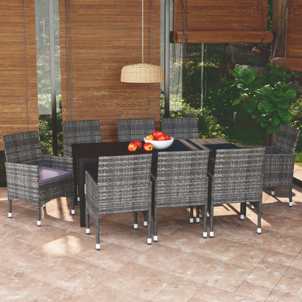 vidaXL 9-piece Garden Dining Set with Cushions Poly Rattan Grey