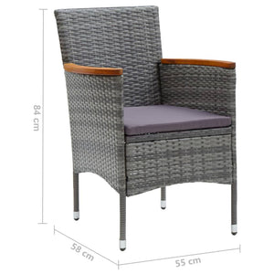 vidaXL 3-Piece Garden Dining Set with Cushions Poly Rattan Grey
