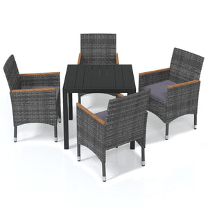 vidaXL 5-Piece Garden Dining Set with Cushions Poly Rattan Grey