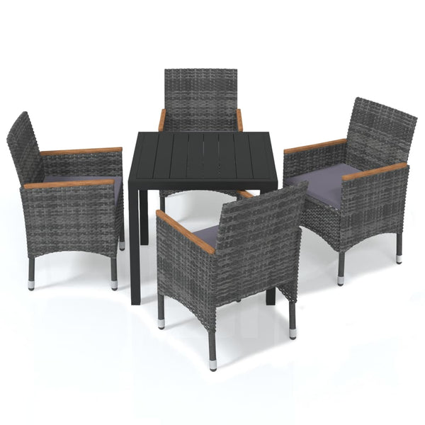vidaXL 5-Piece Garden Dining Set with Cushions Poly Rattan Grey