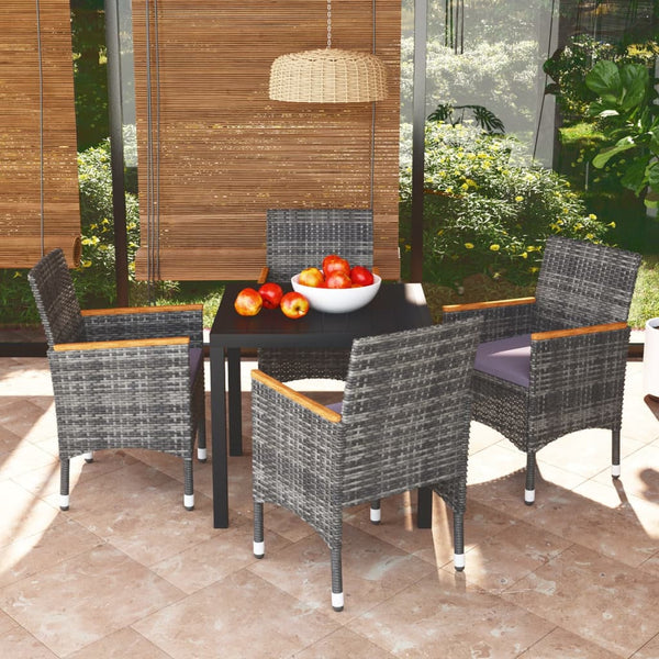 vidaXL 5-Piece Garden Dining Set with Cushions Poly Rattan Grey