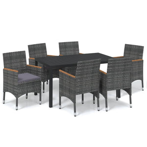 vidaXL 7-piece Garden Dining Set with Cushions Poly Rattan Grey