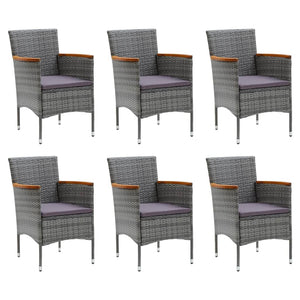 vidaXL 7-piece Garden Dining Set with Cushions Poly Rattan Grey