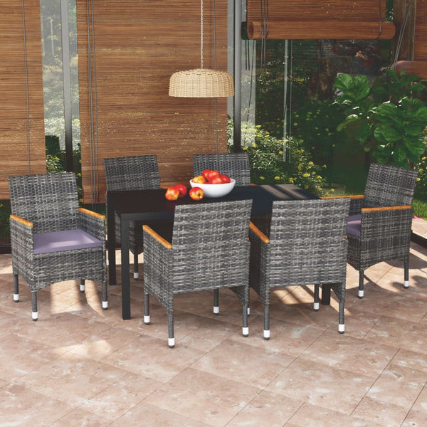 vidaXL 7-piece Garden Dining Set with Cushions Poly Rattan Grey