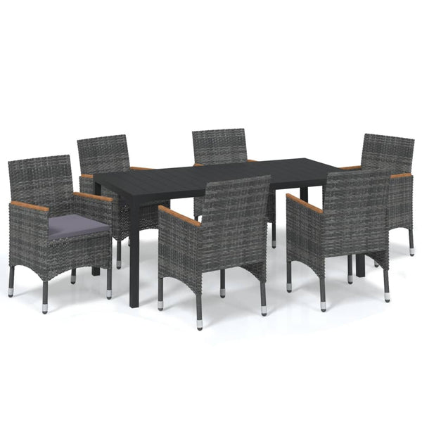 vidaXL 7-piece Garden Dining Set with Cushions Poly Rattan Grey