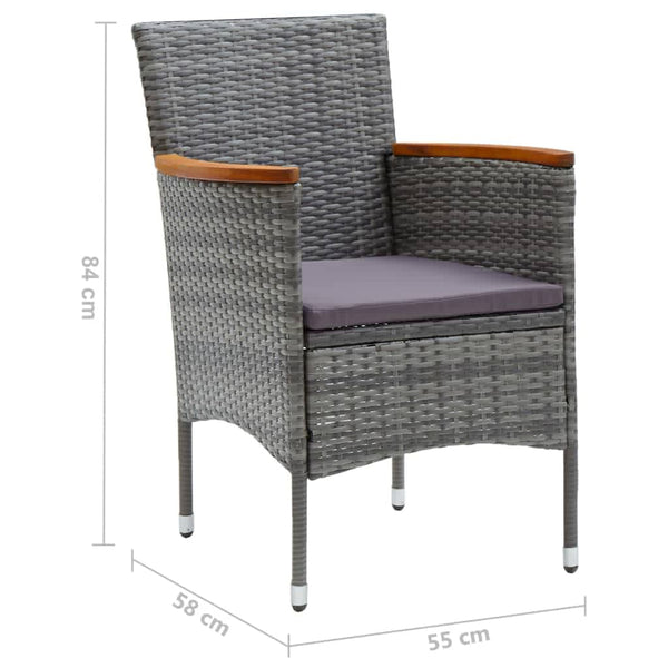 vidaXL 7-piece Garden Dining Set with Cushions Poly Rattan Grey