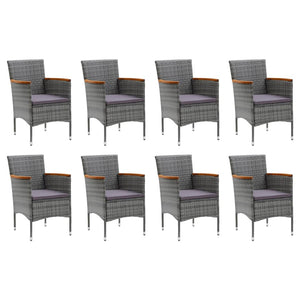 vidaXL 9-piece Garden Dining Set with Cushions Poly Rattan Grey