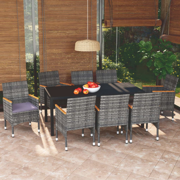 vidaXL 9-piece Garden Dining Set with Cushions Poly Rattan Grey