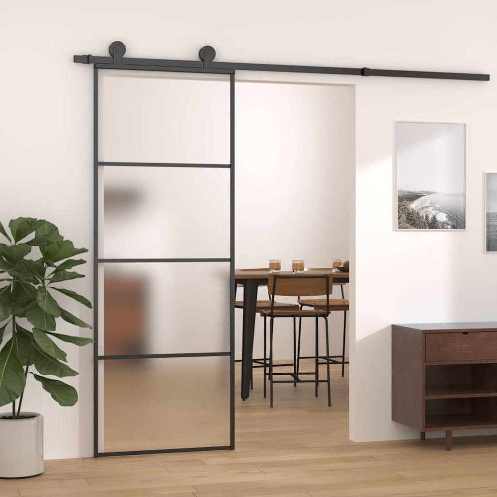 vidaXL Sliding Door Tempered Glass and Aluminum Frosted 76x205 cm Black