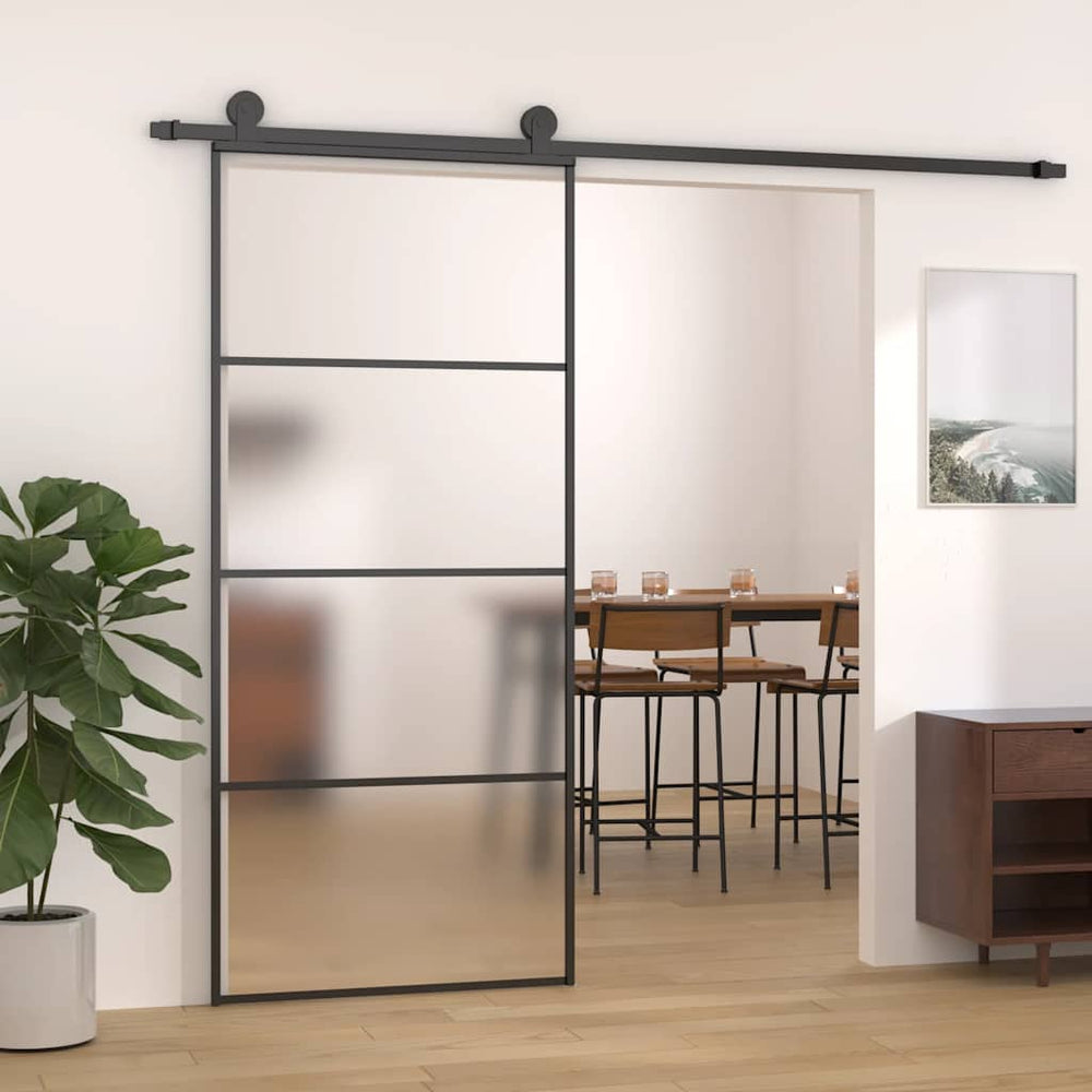 vidaXL Sliding Door Tempered Glass and Aluminum Frosted 90x205 cm Black