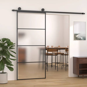 vidaXL Sliding Door Tempered Glass and Aluminum Frosted 90x205 cm Black