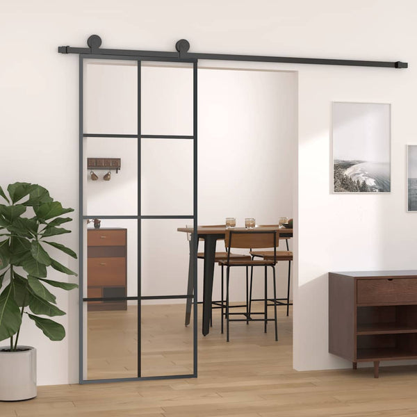 vidaXL Sliding Door Black 76x205 cm ESG Glass and Aluminum