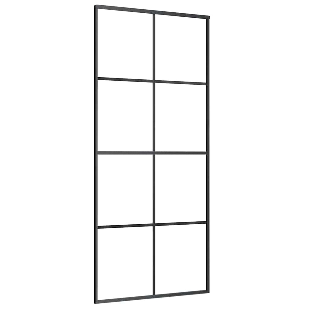 vidaXL Sliding Door Black 90x205 cm Tempered Glass and Aluminum