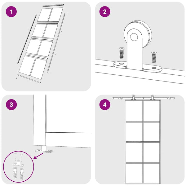 vidaXL Sliding Door Black 90x205 cm Tempered Glass and Aluminum