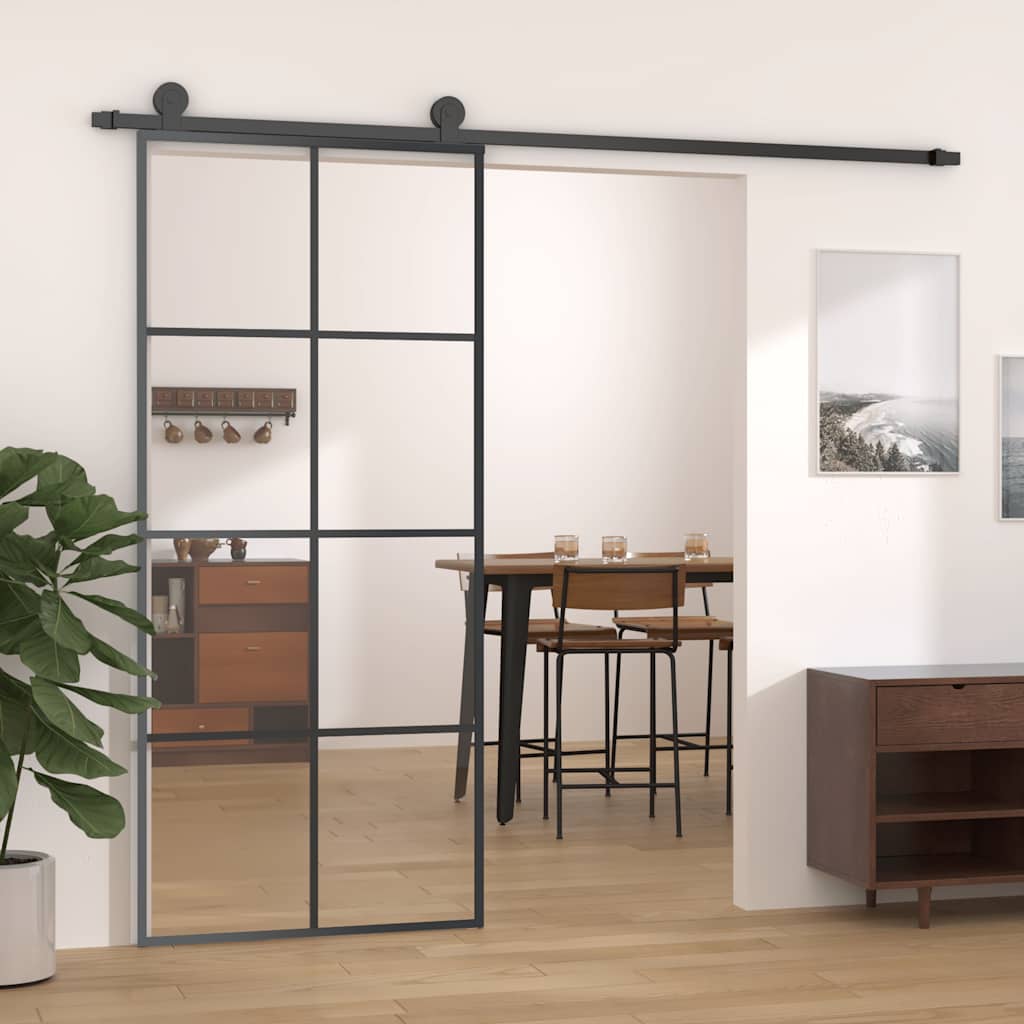 vidaXL Sliding Door Black 90x205 cm Tempered Glass and Aluminum