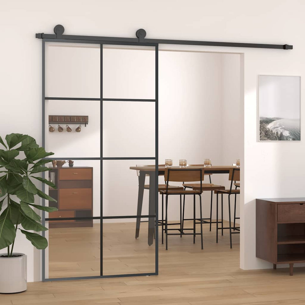 vidaXL Sliding Door Black 102.5x205 cm Tempered Glass and Aluminum