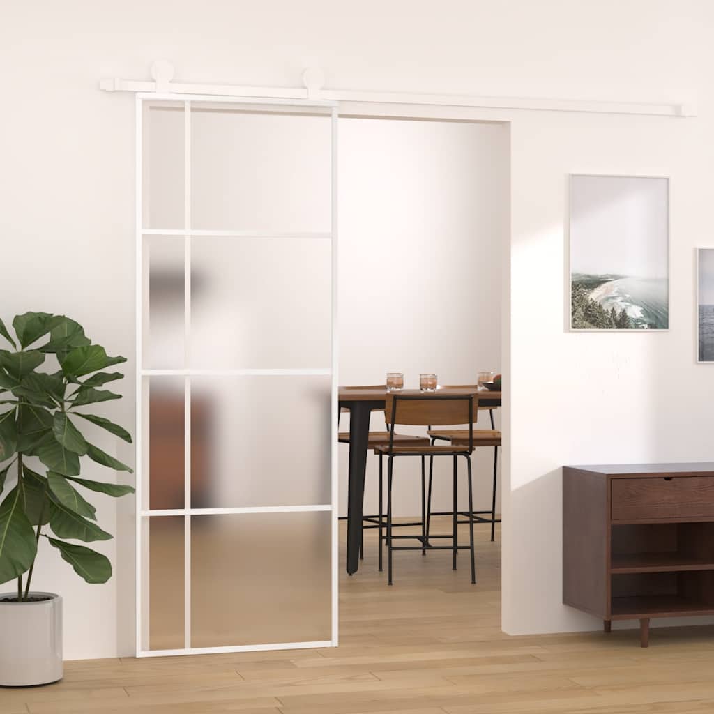 vidaXL Sliding Door Tempered Frosted Glass and Aluminium 76x205 cm White