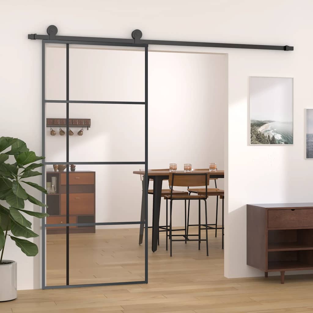 vidaXL Sliding Door Tempered Glass and Aluminum 90x205 cm Black