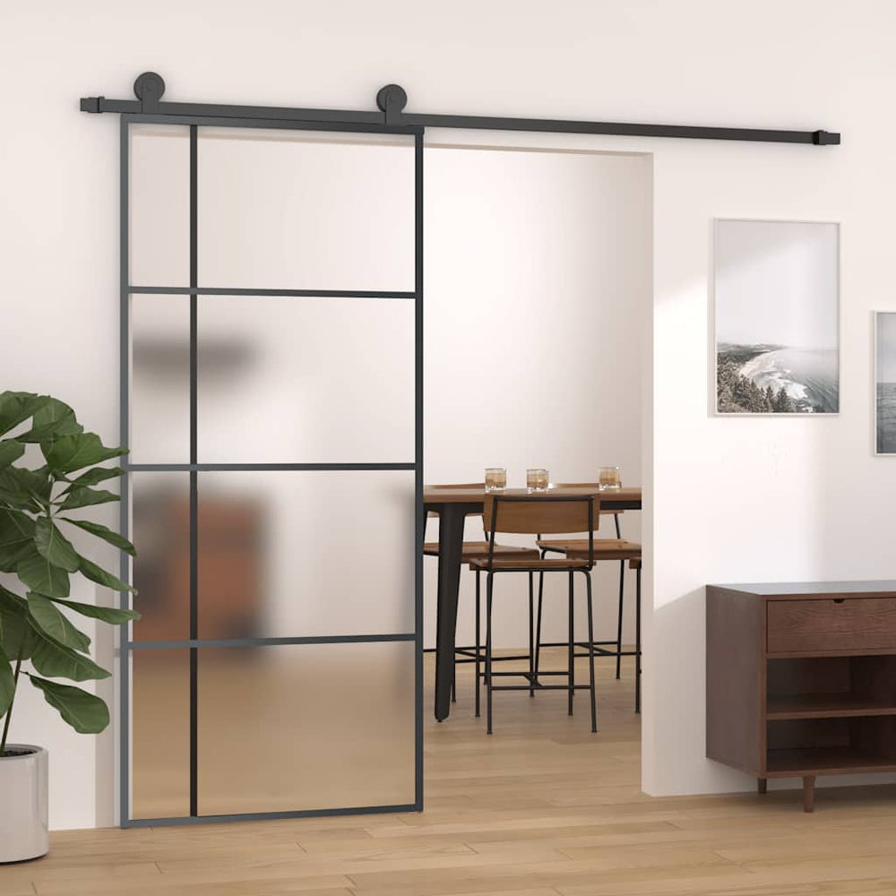 vidaXL Sliding Door Tempered Glass and Aluminum Frosted 90x205 cm Black
