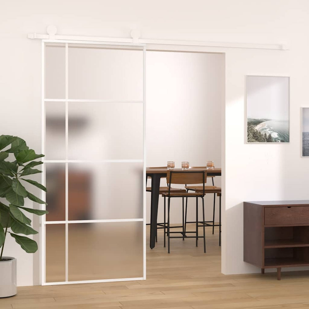 vidaXL Sliding Door ESG Frosted Glass and Aluminum 90x205 cm White