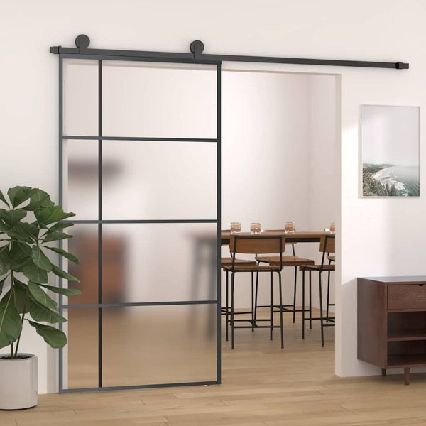 vidaXL Sliding Door Tempered Glass and Aluminum Frosted 102.5x205 cm Black