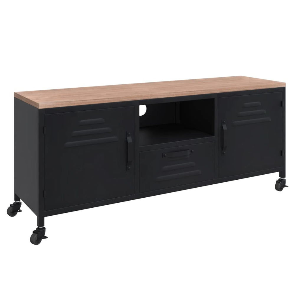 vidaXL TV Cabinet Black 110x30x43 cm Iron and Solid Fir Wood