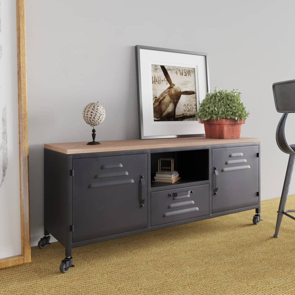 vidaXL TV Cabinet Black 110x30x43 cm Iron and Solid Fir Wood